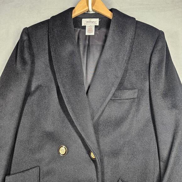 Worthington Overcoat Womens 12 Petite Wool Blend Black Double Breasted Trench - Picture 2 of 16